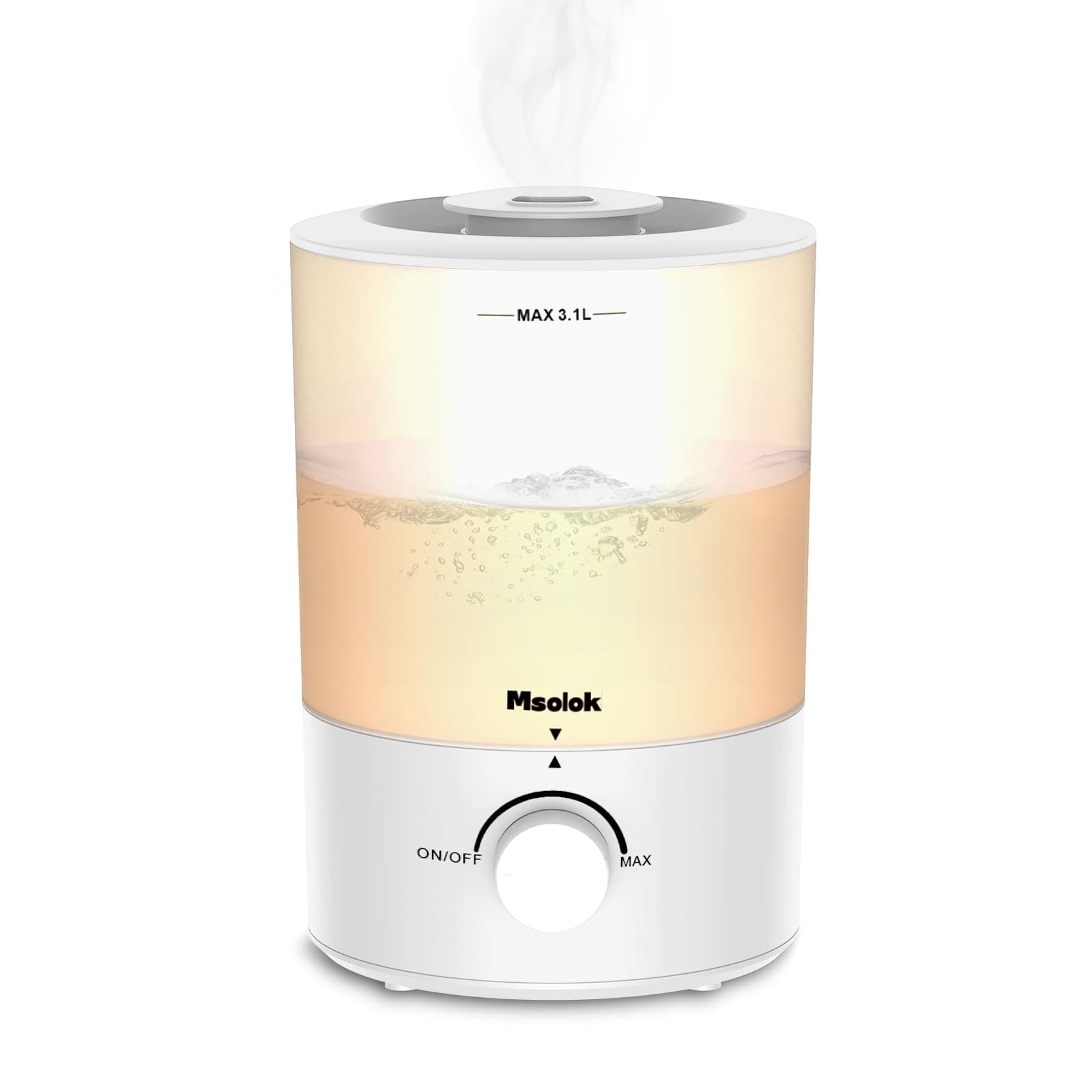 MsolokHumidifiers for Bedroom, Cool Mist Top Fill Essential Oil Diffuser with 25Watt for Home Large Room, 360° Nozzle, Rapid Ultrasonic Humidification for Baby Nursery and Plant(3.1L)