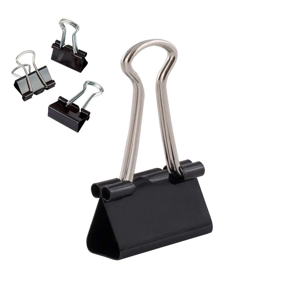 360054 Foldback Clips FoldBack Clamps Paper Metal Binder Clips for Notes Stationery Clip Office Supplies 25 mm Packaging Pack of 12 Black