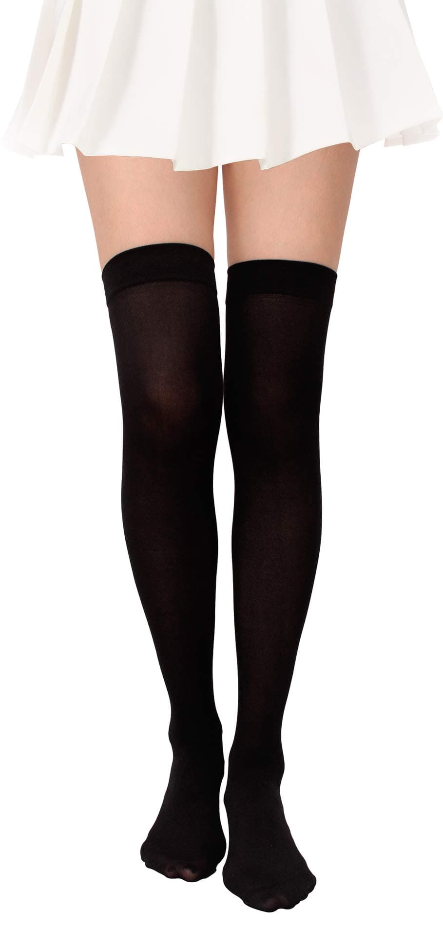 Over Knee Long Stockings Solid Thigh High Socks Opaque Costume Stockings Cosplay Knee-High Socks (Black)