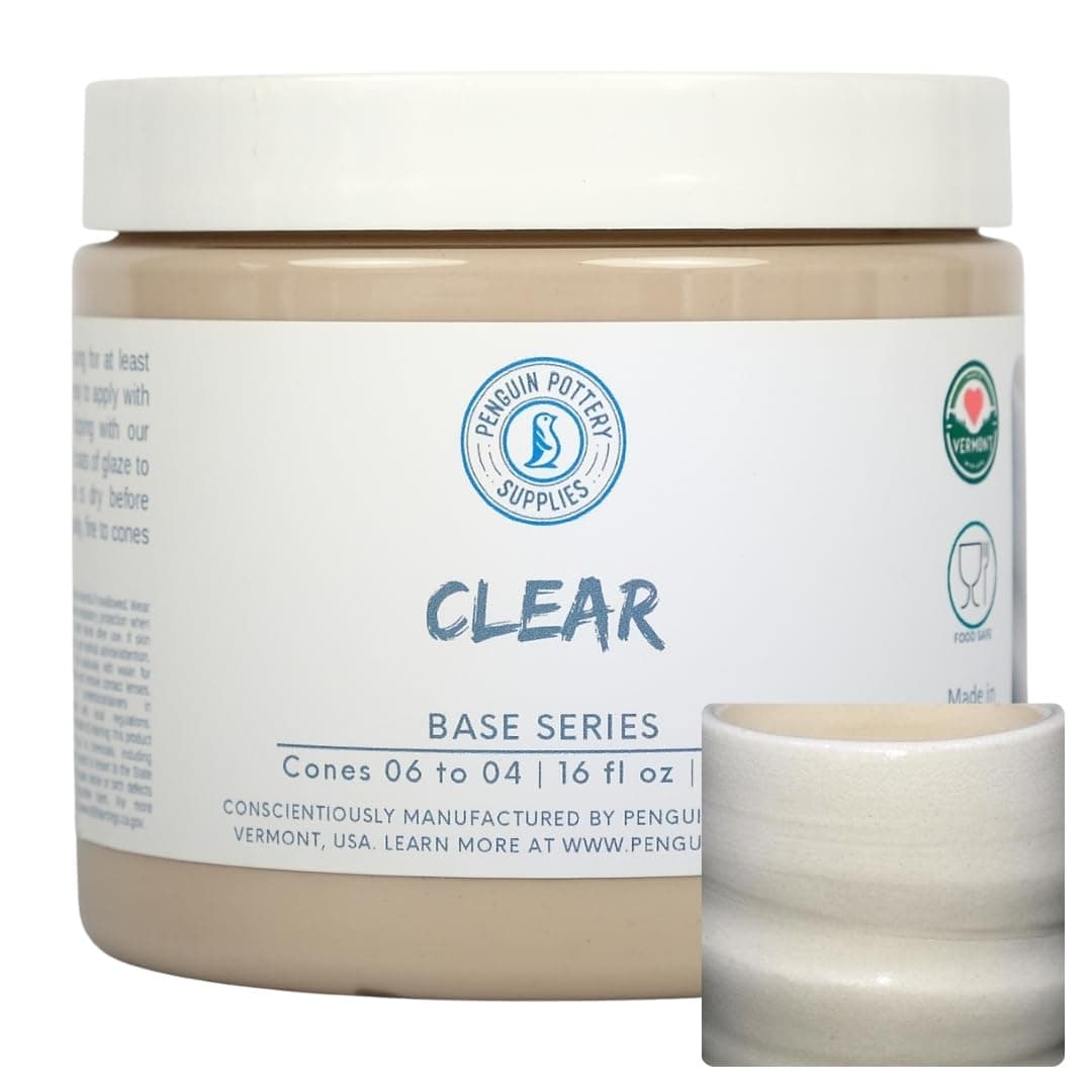 Penguin Pottery - Clear Glaze - Low Fire Glaze Cone 06-04 for Low Fire Clay - Ceramic Glaze Pottery (1 Pint | 16 oz | 473 ml)