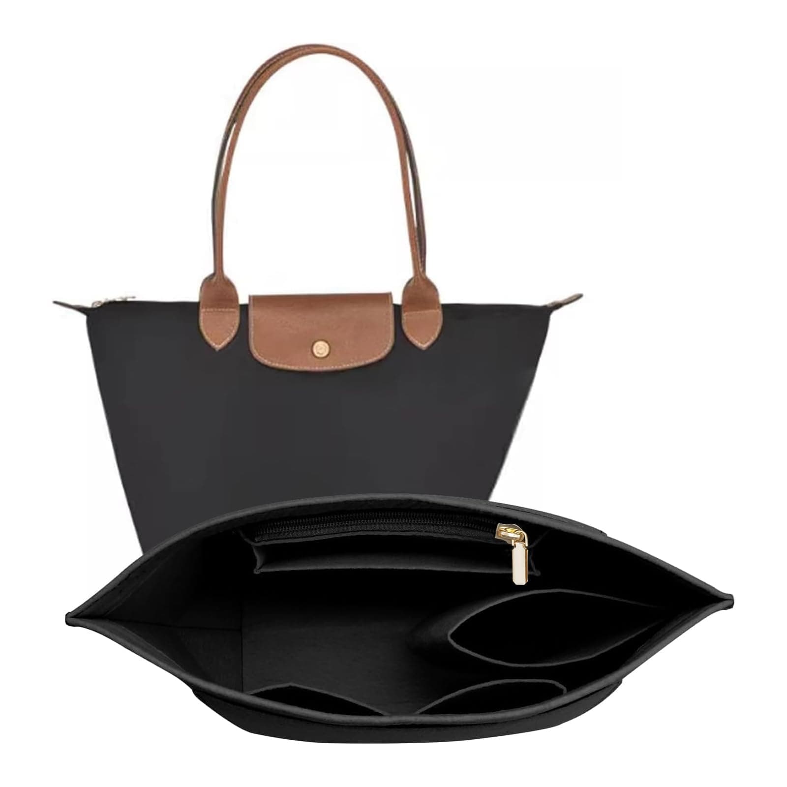 Felt Purse Organizer Insert for Longchamp Le Pliage M Handbag Insert (Medium, Black)