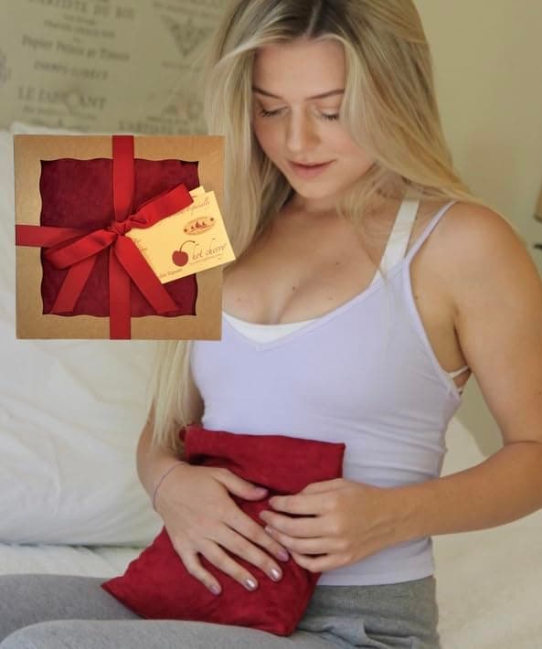 - Square Red Ultra Suede, Cherry Pit-Stone Pillow, Microwavable Hot/Cold Compress, Sustainable Heating Pad, Moist Heat, Muscle Joint Pain Relief