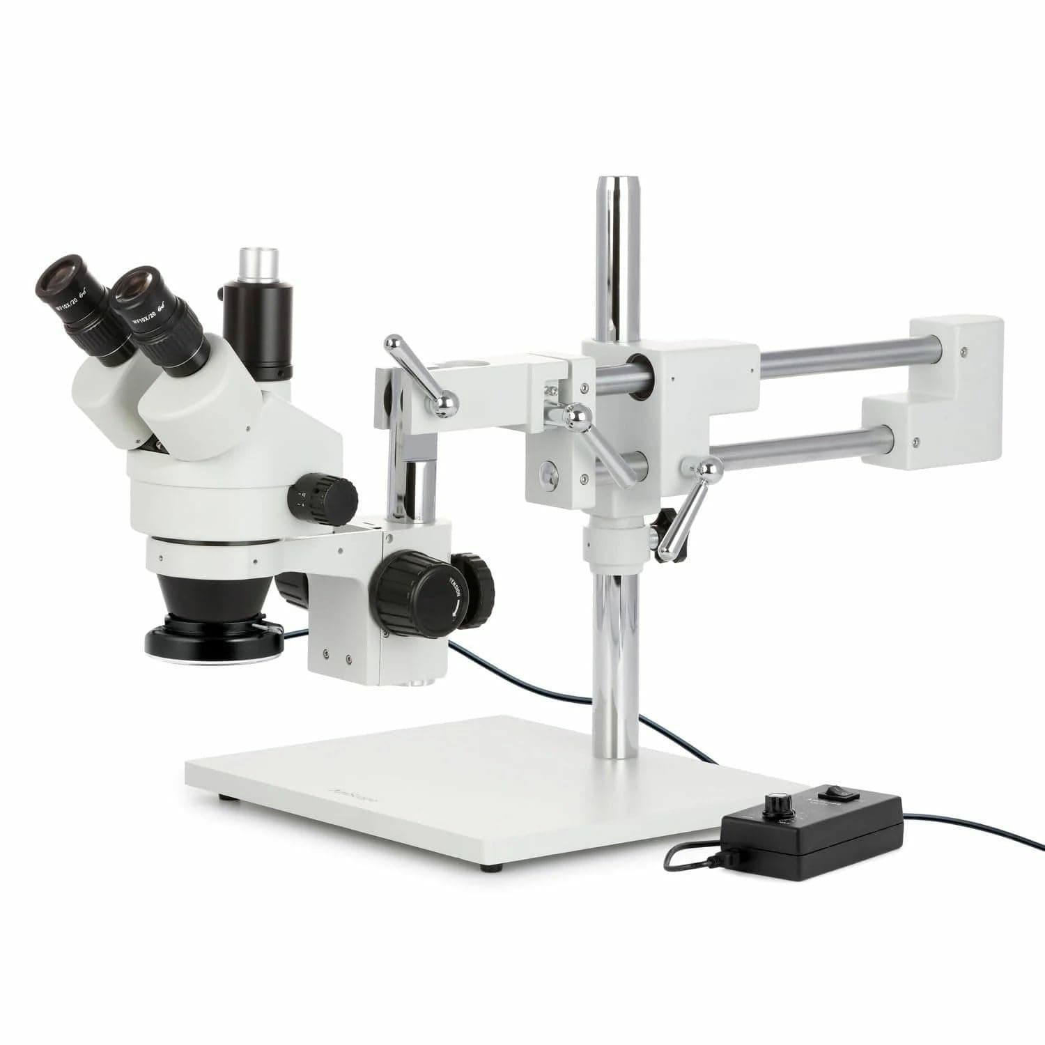 3.5X-90X Simul-Focal Stereo Zoom Microscope on Dual Arm Boom Stand with 144-LED Ring Light - SM-4TPZ-144