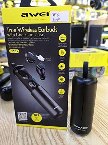 AWEI T5 TWS Bluetooth Earphone Headphone with Mic True Wireless Earbuds Bluetooth 5.0 Headset with Charge Case for Phone/iPhone (Black)
