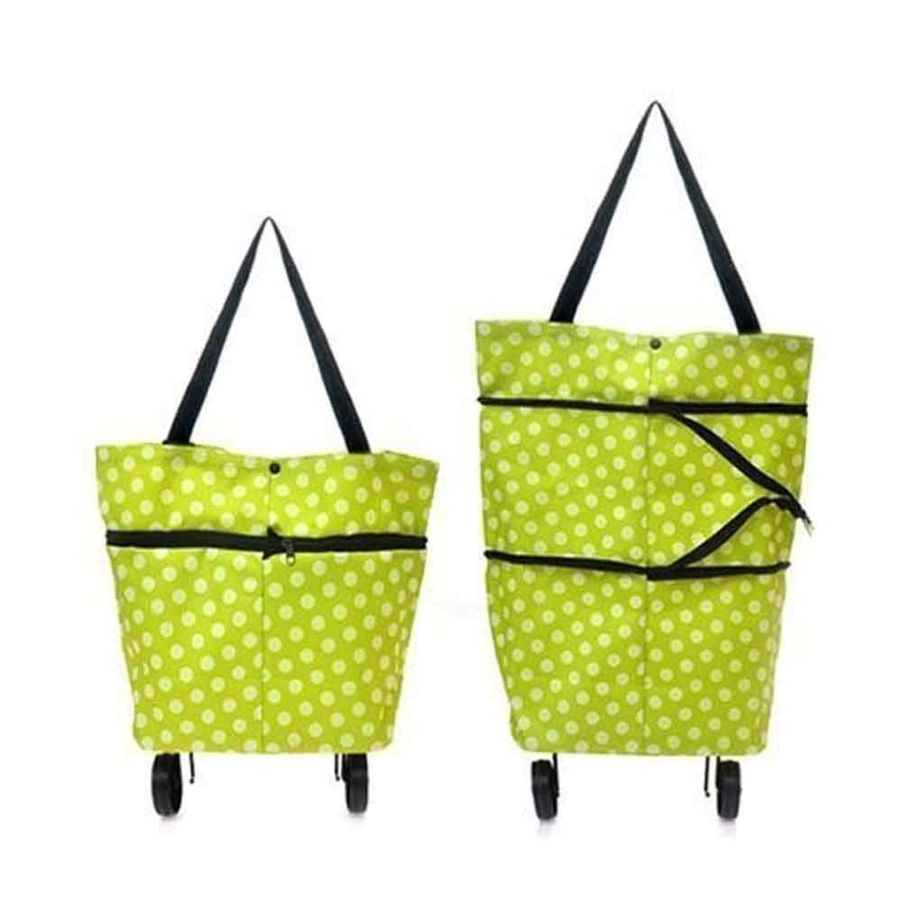 LDG WARE Fabric & Metal Shopping Trolley (Green_Floding Wheel's Bag 00061)