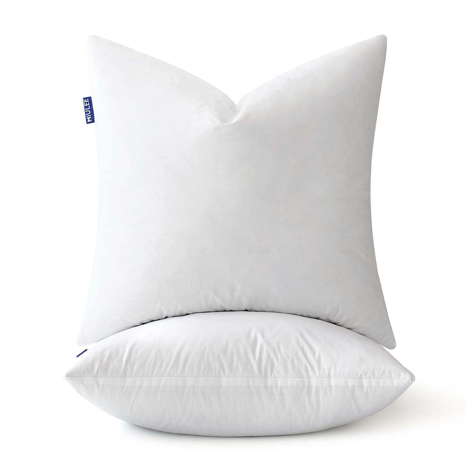 MIULEE 22 x 22 Premiun Goose and Feather Down Throw Pillow Inserts,Set of 2 Soft Fluffy Pillow Inserts Cotton Fabric,Decorative Square Throw Pillows for Sofa Bed Couch Living Room White