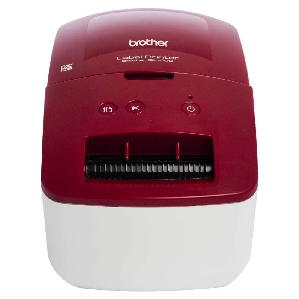 Brother QL-600R Label Maker, USB 2.0, Address Label Printer, Desktop, Up to 62mm Wide Labels, UK Plug