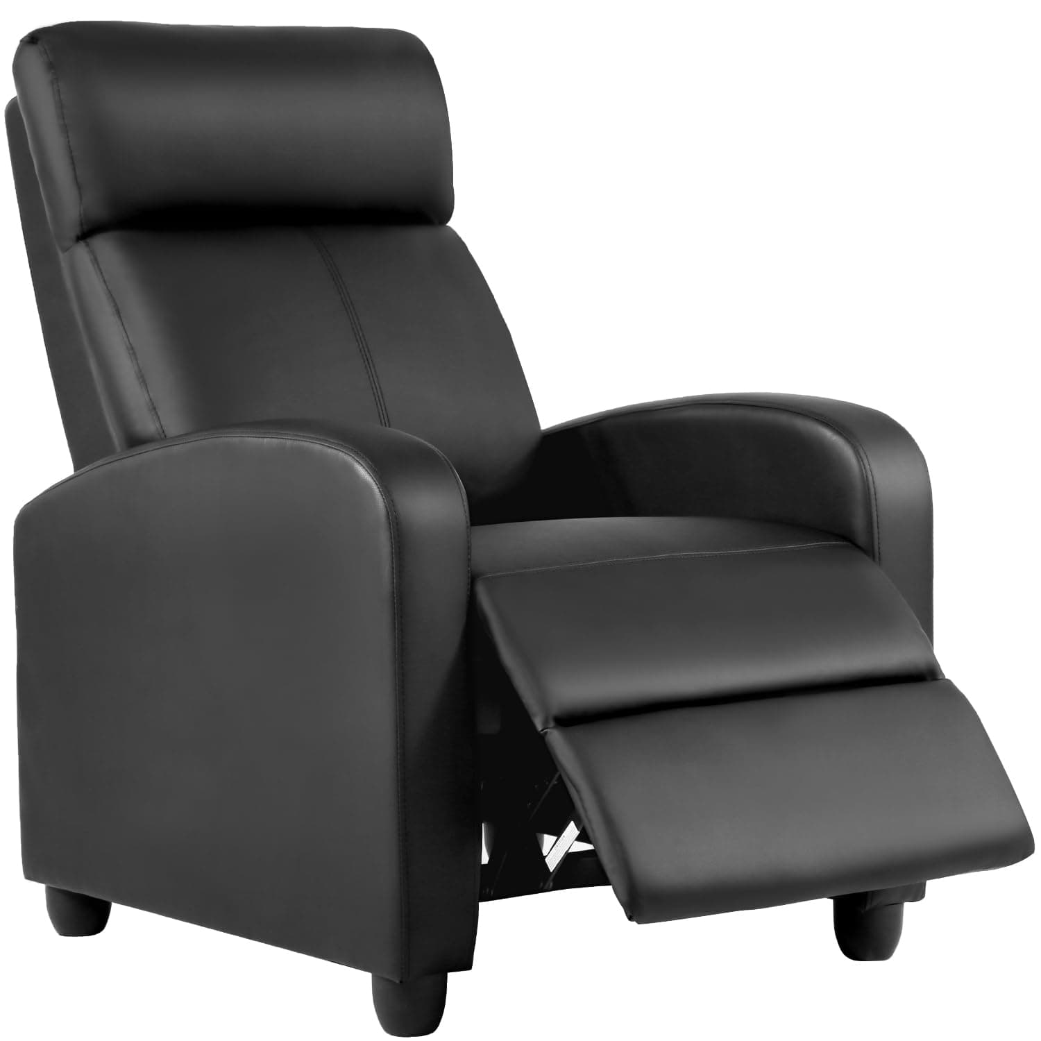 BestMassage | Recliner Chair | No Massage Function | Leather Black | with Lumbar Support, Adjustable Push Back, Wide Armrests, Footrest & Padded Seat | Easy Assembly | for Living Room, Home Theatre