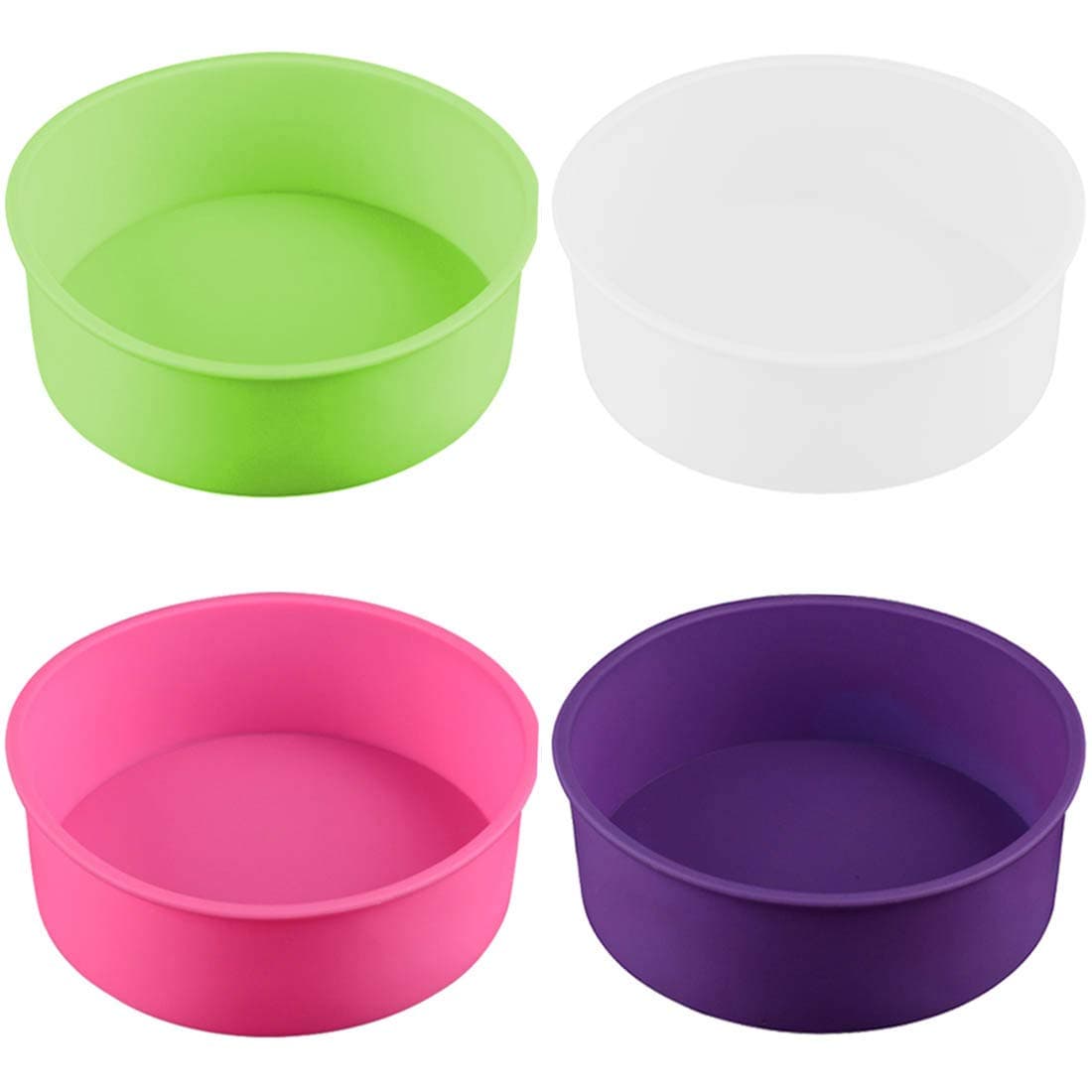 4PCS Round Cake Pan Silicone Baking Molds Cake Mould for Baking 6''(White/red/Purple/Pink)