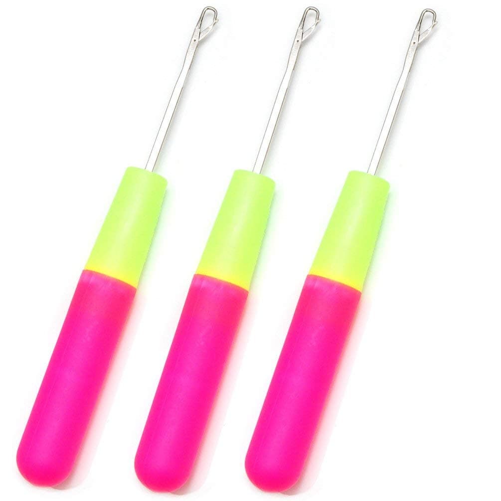 Leevia 3 Pack Plastic Handle Crochet Needle Hook For Hair Braiding Micro Braids, Hair Extension, Feather and Dreadlock Beads