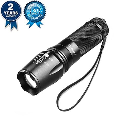 Handheld Rechargeable Flashlight CYSHMILY XML-T6 LED High Lumens Ultra Bright Light for Camping 5 Modes Zoomable Adjustable Focus Tactical Military Grade Torch (No Battery Included)