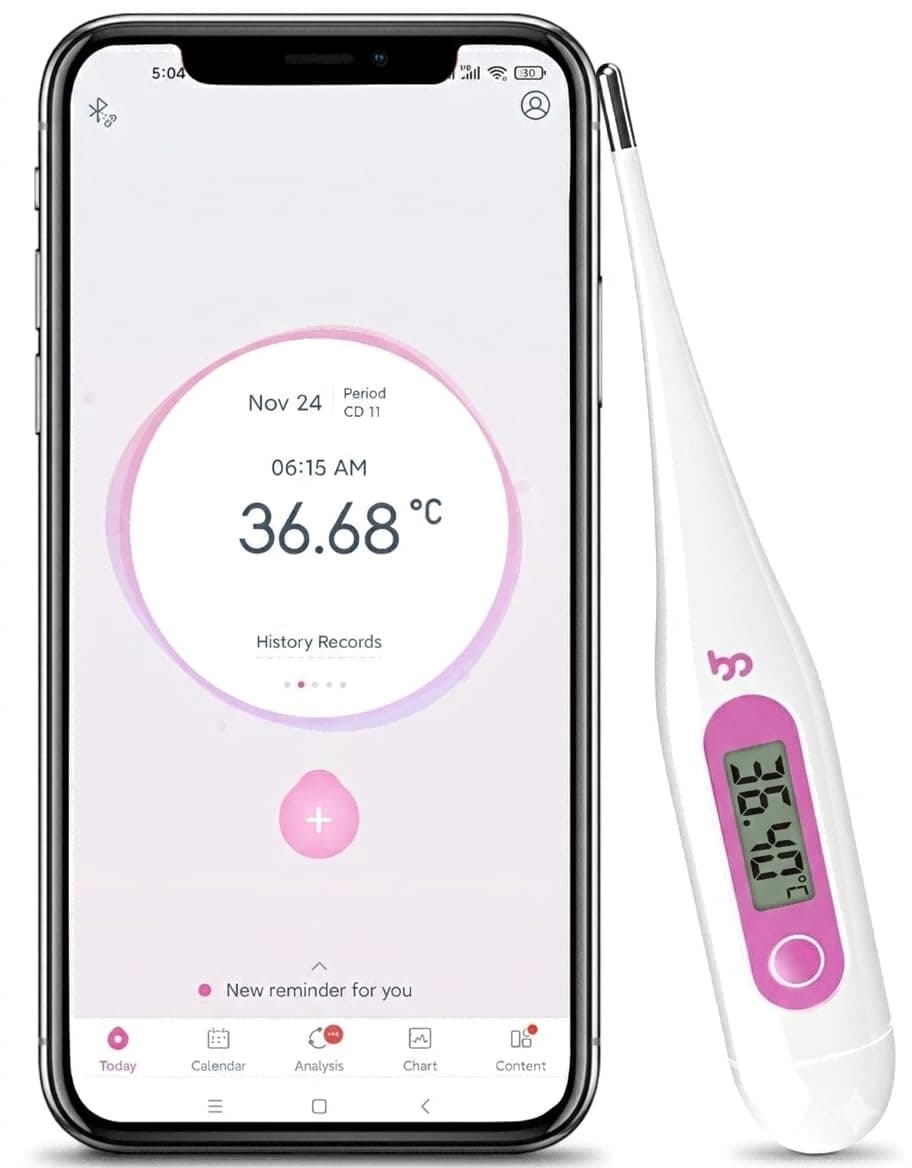 Digital Basal Body Thermometer Fertility Monitor Record BBT Manually, Draw BBT Chart Pinpoint Ovulation Day, High Accuracy Perfect Companion for Ovulation (Pink)