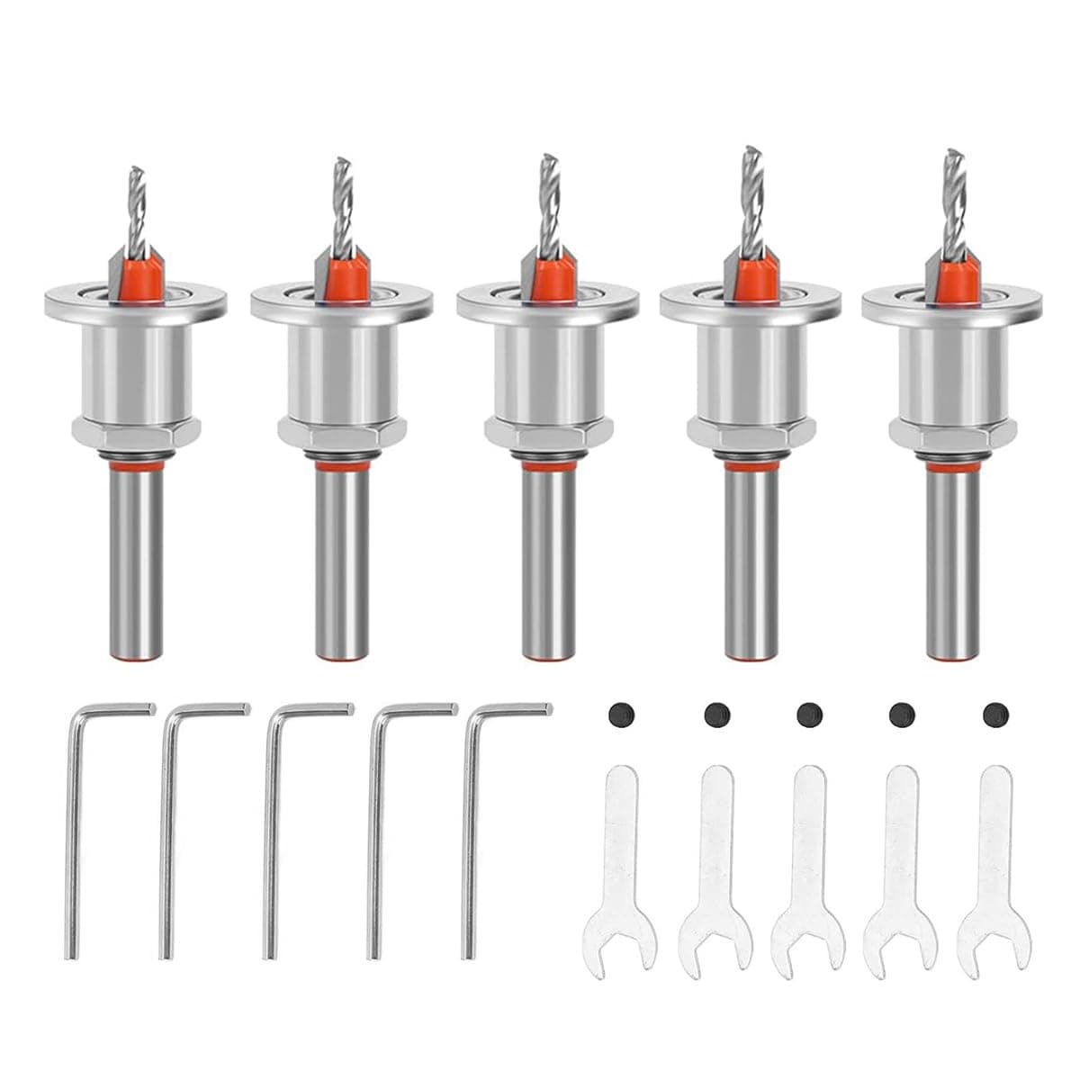 Serplex® 5Pcs Carbide Tipped 90° Countersink With Adjustable Low Friction Depth Stop Multifunctional Round Shank Bore Woodworking Drill Bit Taper Counterbore Wood Working Tools