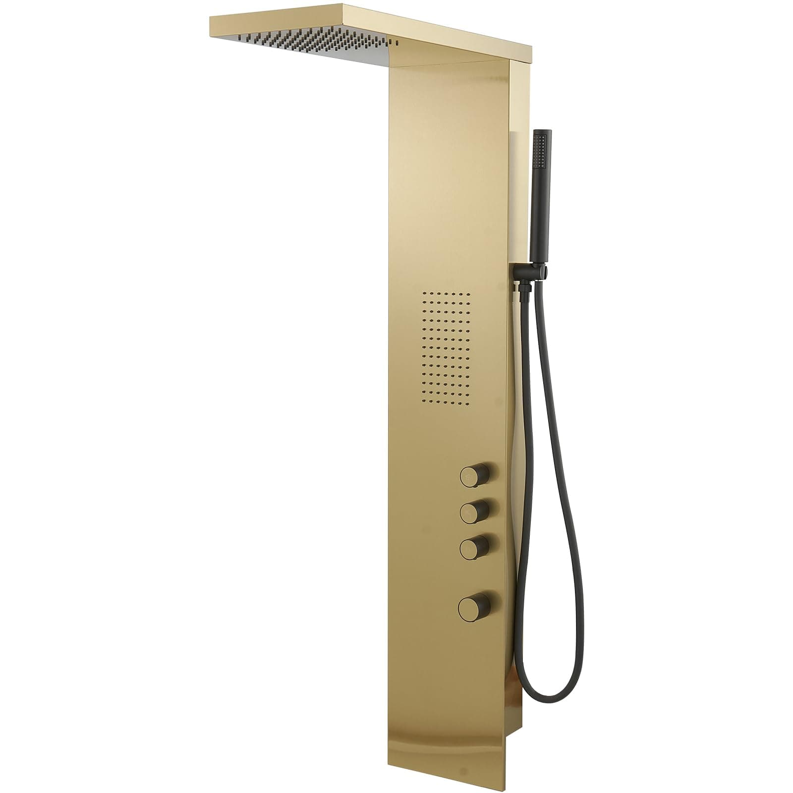 Gold Shower Tower Bathroom Shower Panel System with Body Jet Massage High Pressure Large Area Shower Fixtures Rainfall Hand Shower, Brushed Gold