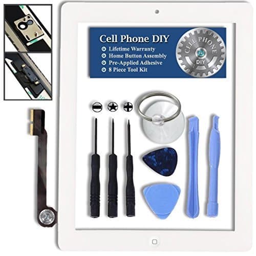 White iPad 3 Digitizer Replacement Screen Front Touch Glass Assembly Replacement - Includes Home Button + Camera Holder + Pre-Installed Adhesive with Tools – Repair Kit by Cell Phone DIY®