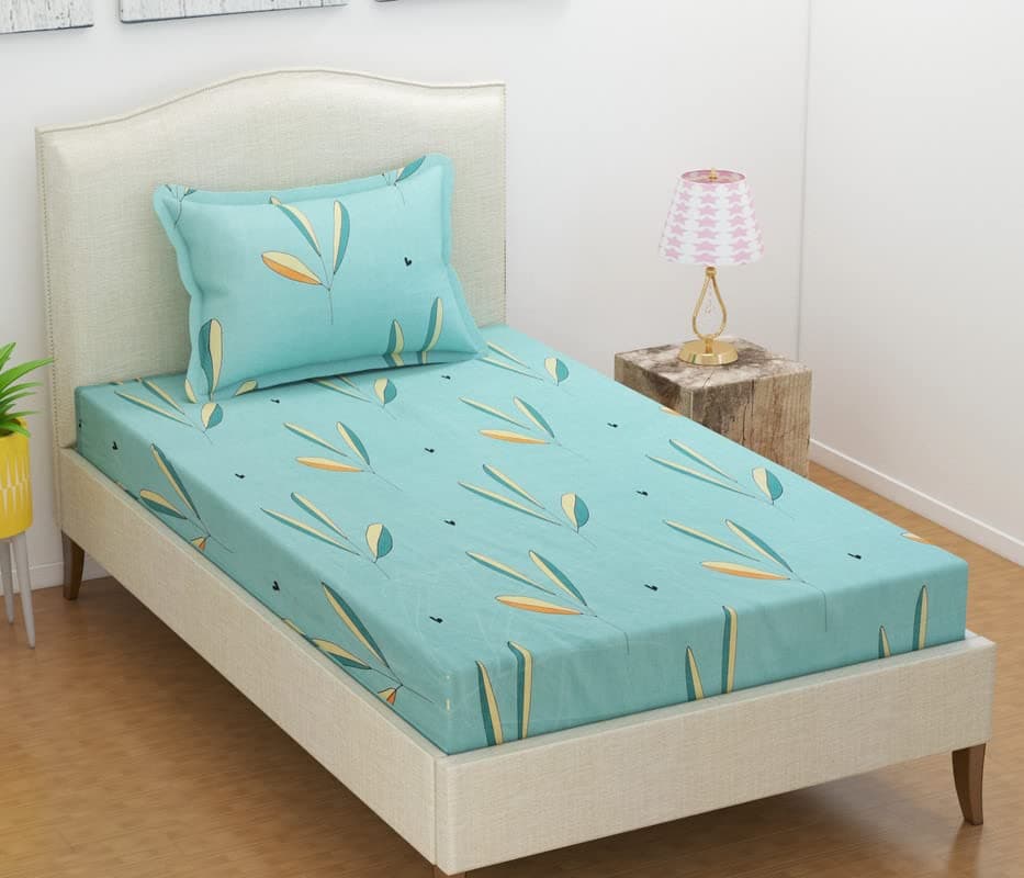 BSB HOME Premium Glace Cotton 180 TC Flat Single Bedsheets Breathable | Wrinklefree (Size-60 X 90 Inch) with 1 King Size Pillow Covers (Size-17 X 27 Inches, Mint Green)