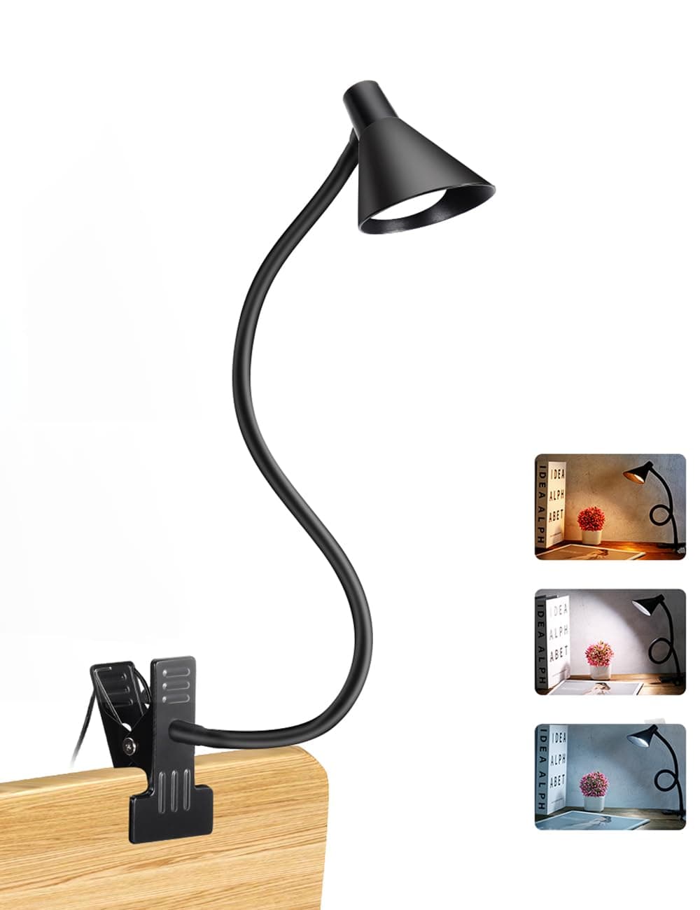 LiFMIRA Desk Lamp Clip on Light Reading Light 3 Color Modes 3000-6500K 30 Lighting Modes Eye Care Clamp Desk Lamp Flexible Gooseneck Book Light for Reading in Bed Desk Light for Bed Headboard (Black)
