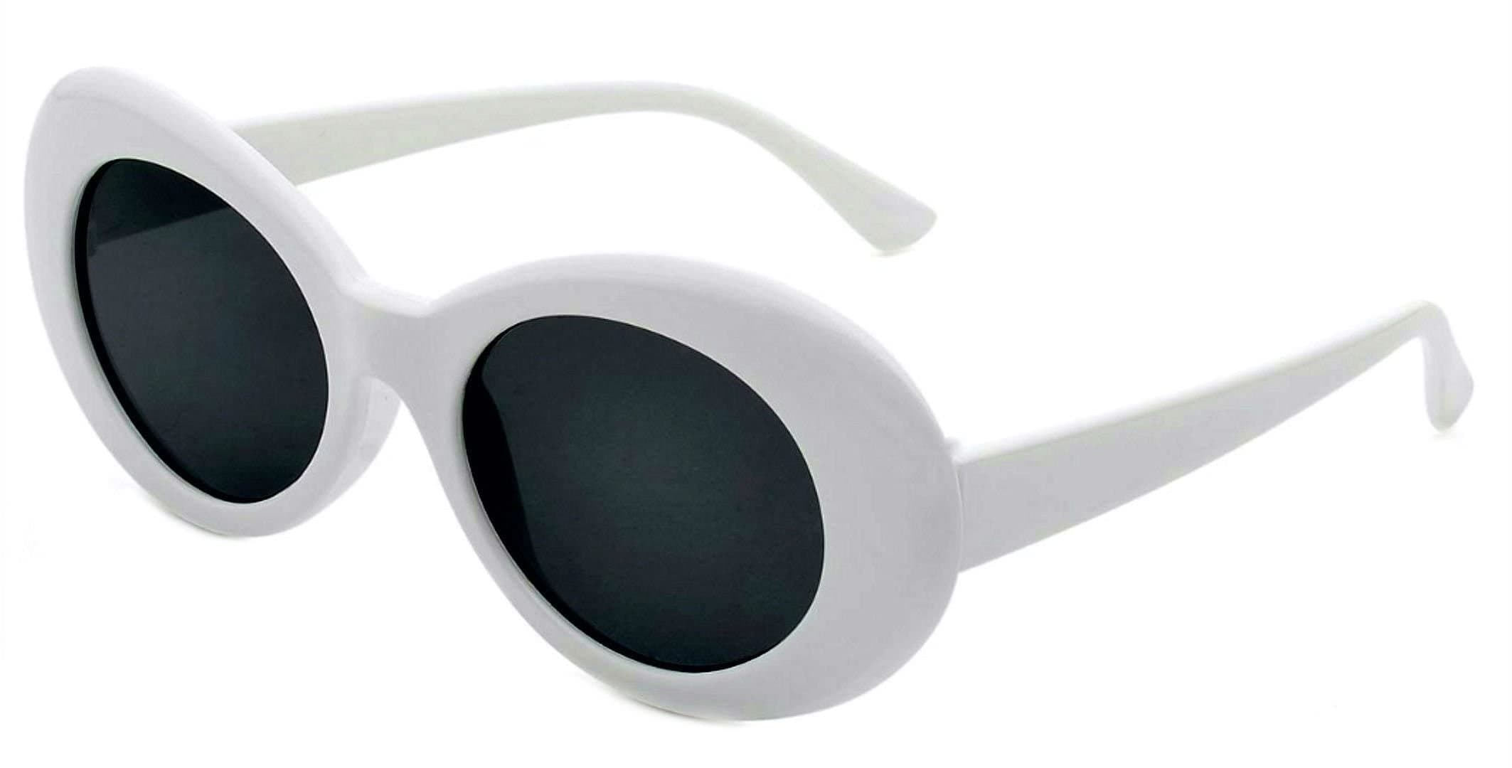 White Oval Round Sunglasses Thick Bold Clout Goggles Oval Mod Retro Vintage Kurt Cobain Inspired Sunglasses Lens