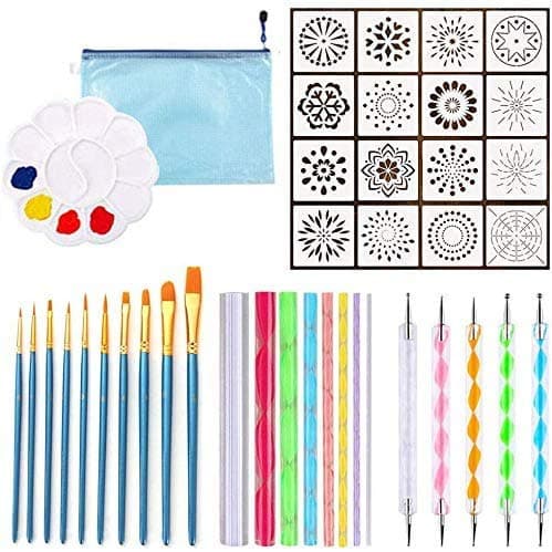 41 Pieces Mandala Rock Dotting Tools Different Size Art Painting Tools Set with Mandala Stencils and Paint Pallet Mandala Art, Storage Bags for Rock Painting, Kids’ Craft, Nail Art