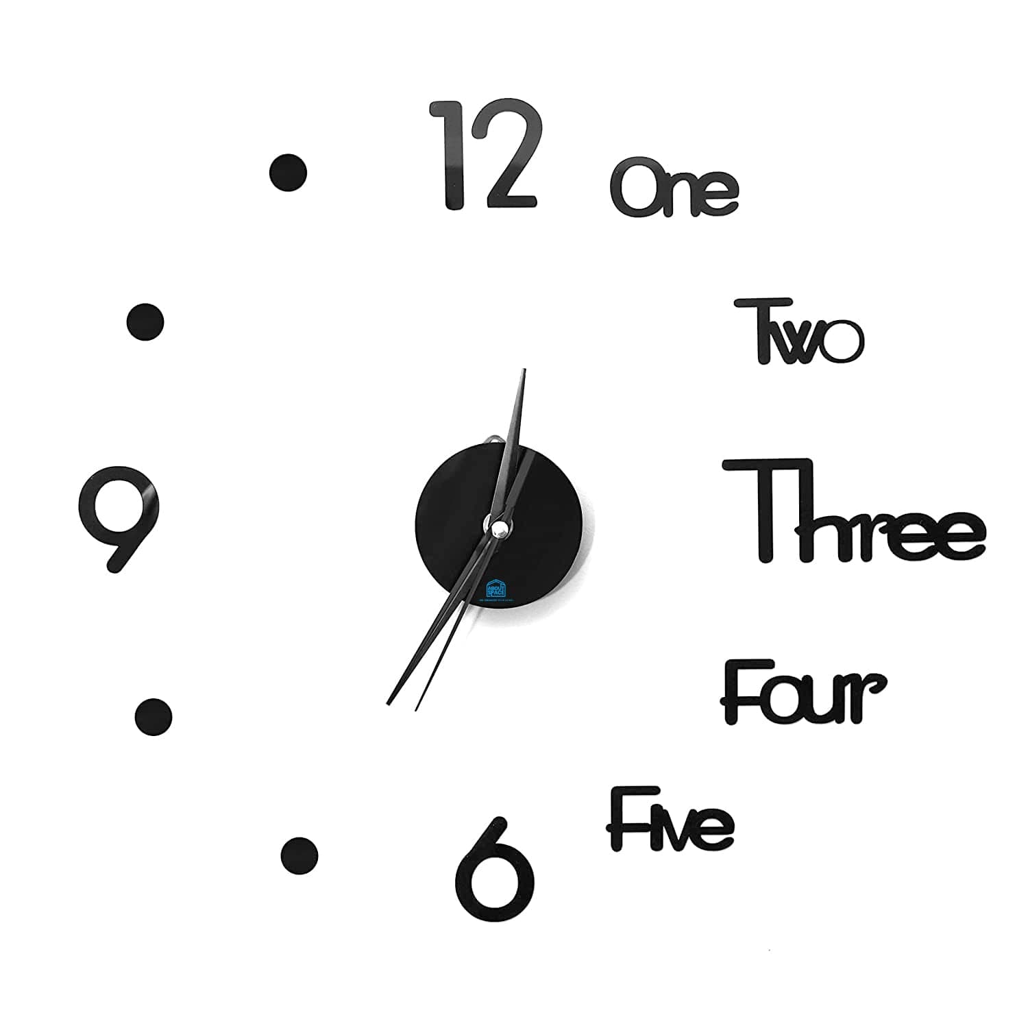 ABOUT SPACE Wall Sticker Clock - DIY 3D Adhesive Sticker, Non-Ticking, Frameless, Plastic EVA Analog Watch with Adjustable Sizes (25 cm - 50 cm) for Livingroom, Bedroom, Office Decor, Home Gift