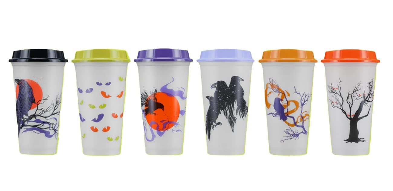 Fall 2022 Reusable Plastic Hot Cups with Lids Glow in the Dark Halloween 6 cups 16 oz each