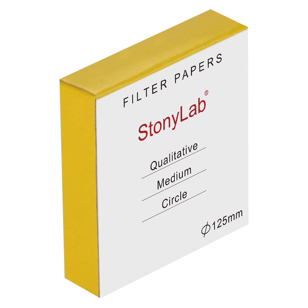 StonyLab Qualitative Filter Paper Circles, 125mm Diameter Cellulose Filter Paper with 20 Micron Particle Retention Medium Filtration Speed, Pack of 100 (125mm Diameter)