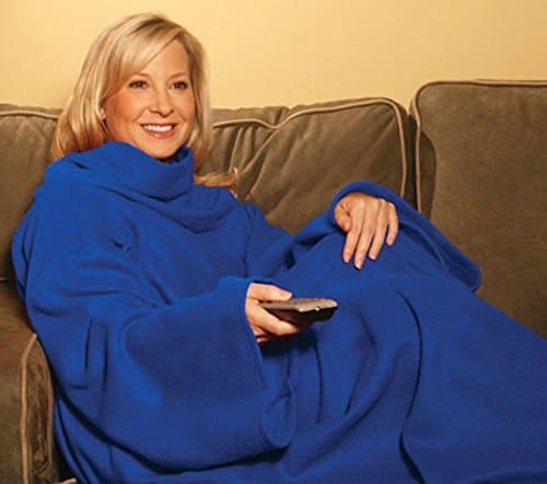 Premium cuddly blanket with practical sleeves, midnight blue (140 x 180 cm), blue, sleeve blanket, fleece blanket, plaid – brand Hukitech.