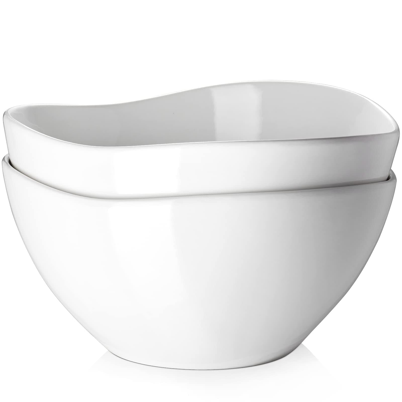DOWAN Large Mixing Bowls, Ceramic Serving Bowls, 3.2 Quart Deep Salad Bowls, 105 Oz White Fruit Bowls for Modern Home, Set of 2