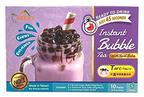 Bubble Tea COMPLETE SET. BEST DIY Boba/Bubble Tea Kit, Ready In 45 Seconds, 5 Packs Milk Tea Powder + 5 Packs Brown Sugar Tapioca Pearls+ 5 Bubble tea Straws By APEXY, Taro