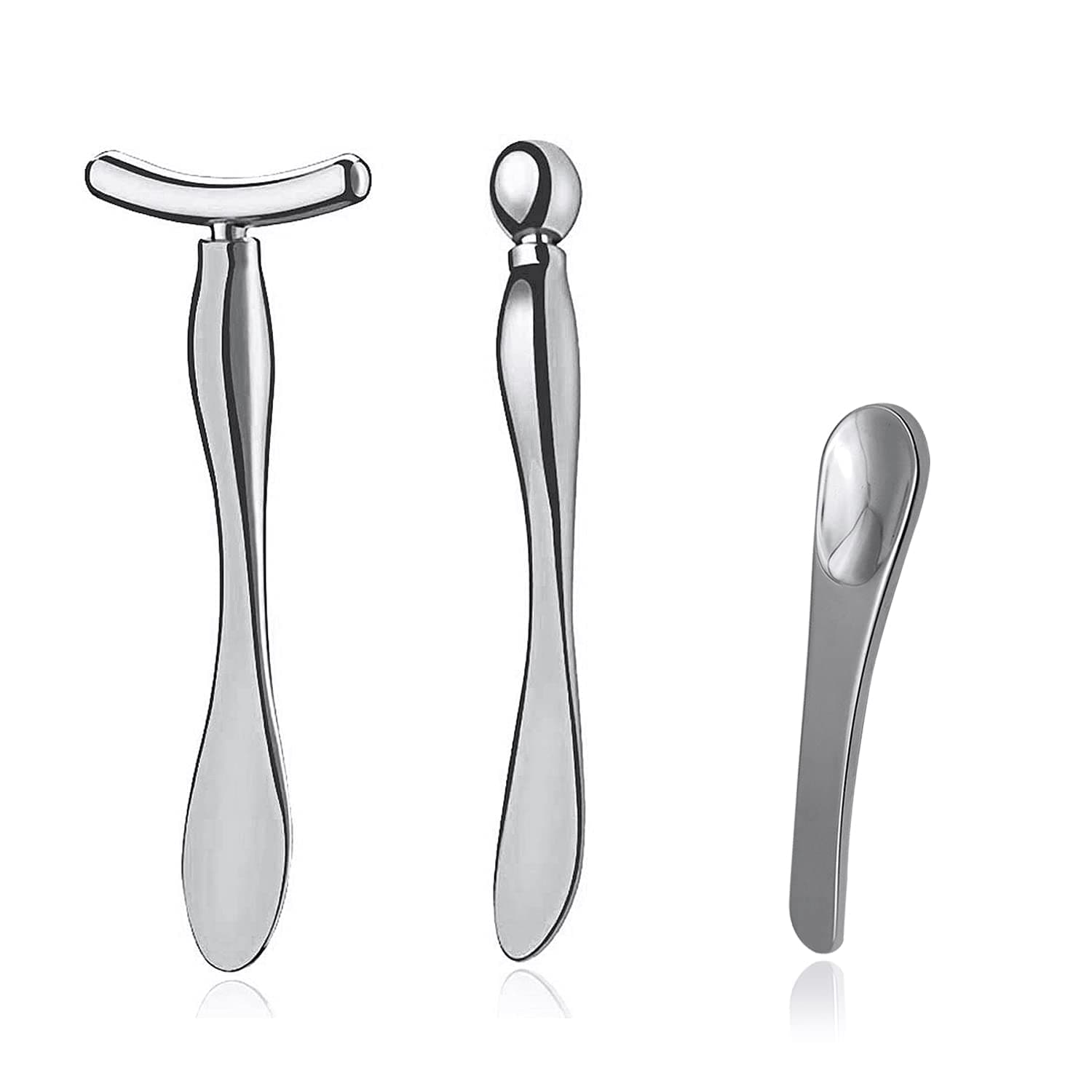 3 Pcs Metal Eye Cream Applicator Tool, Eye Roller Massage Sticks and Makeup Cream Spoon, Facial Massager for Reducing Puffiness Wrinkle Dark Circles