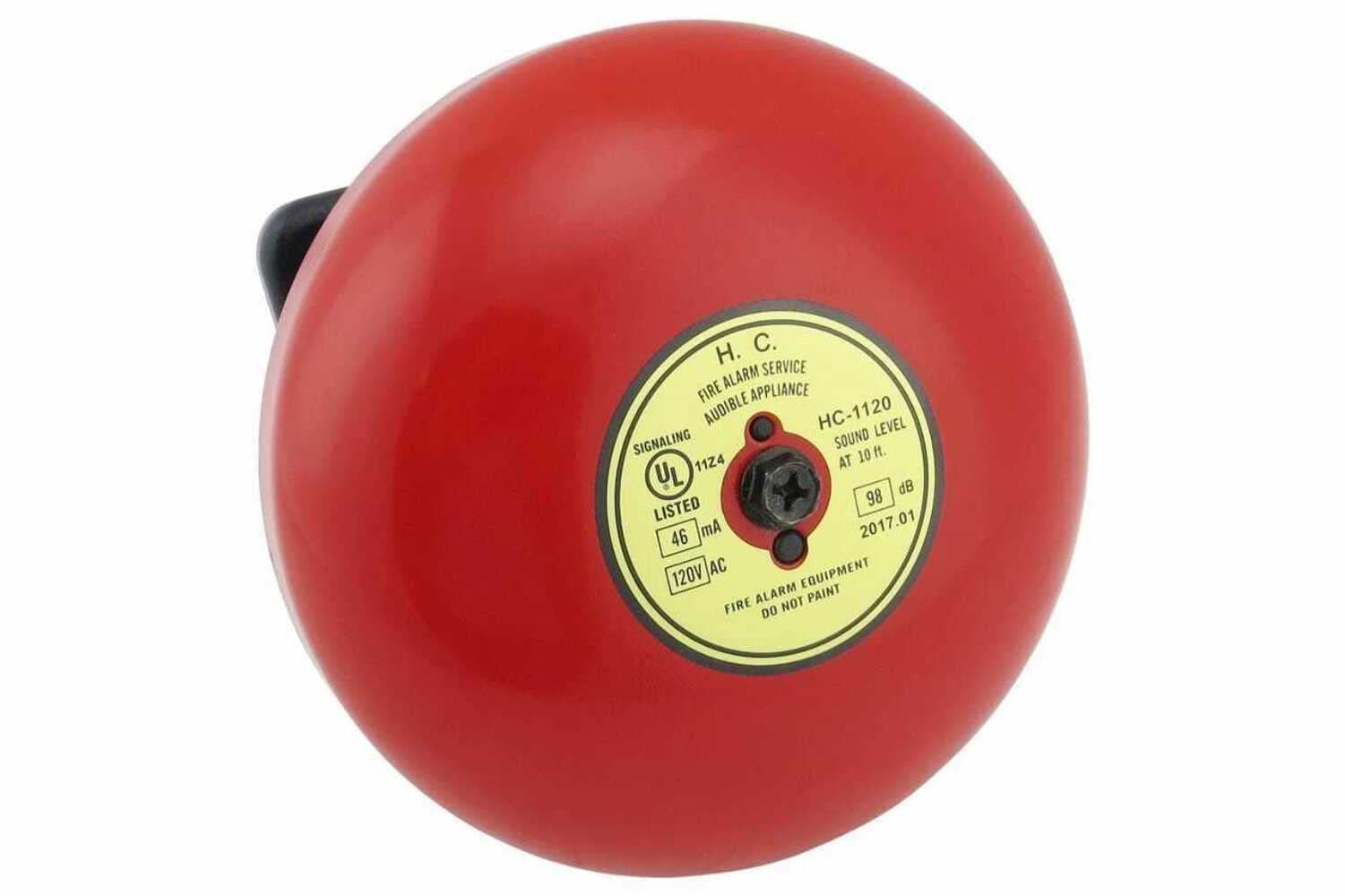 Red Fire Alarm Bell 6 Inch 120 Volt