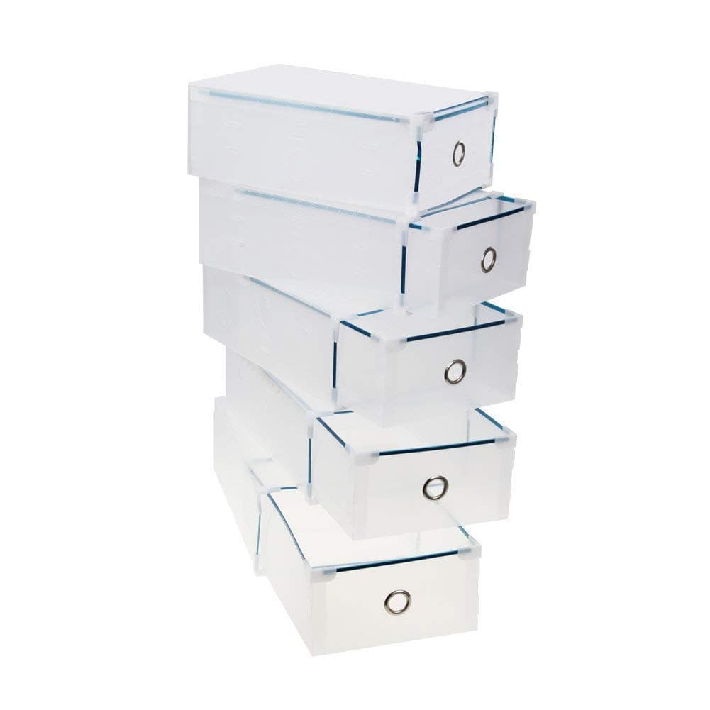 CDGroup 5x Drawer Plastic Storage Plastic Drawers Foldable Transparent Shoe Box Container Shoes Stackable Plastic Drawers Kids Women Clear Shoe Boxes Set Clear Plastic Storage Drawers Stackable
