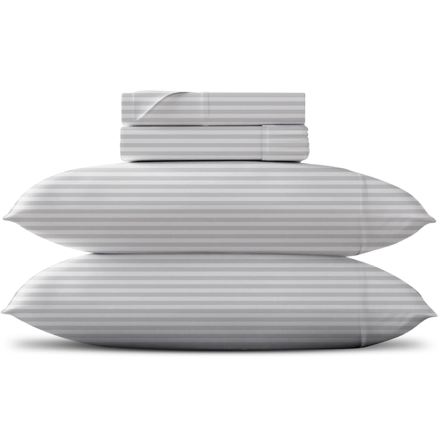 Luxury Egyptian Cotton Queen Stripe Sheet Set, 600 Thread Count Extra Long Staple 4 PC Set, Queen White Damask Sheets, Soft, Cooling Sateen Weave Sheets Upto 18 in Deep Pocket