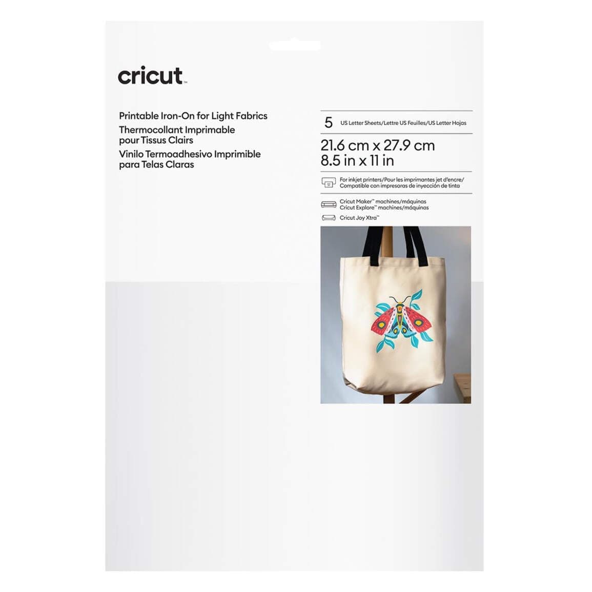 Printable Iron On for Light Fabrics - US Letter Size, (5ct), Printable HTV Vinyl for Inkjet Printer, Compatible with Cricut Maker, Expression, and Cricut Joy Xtra Machines