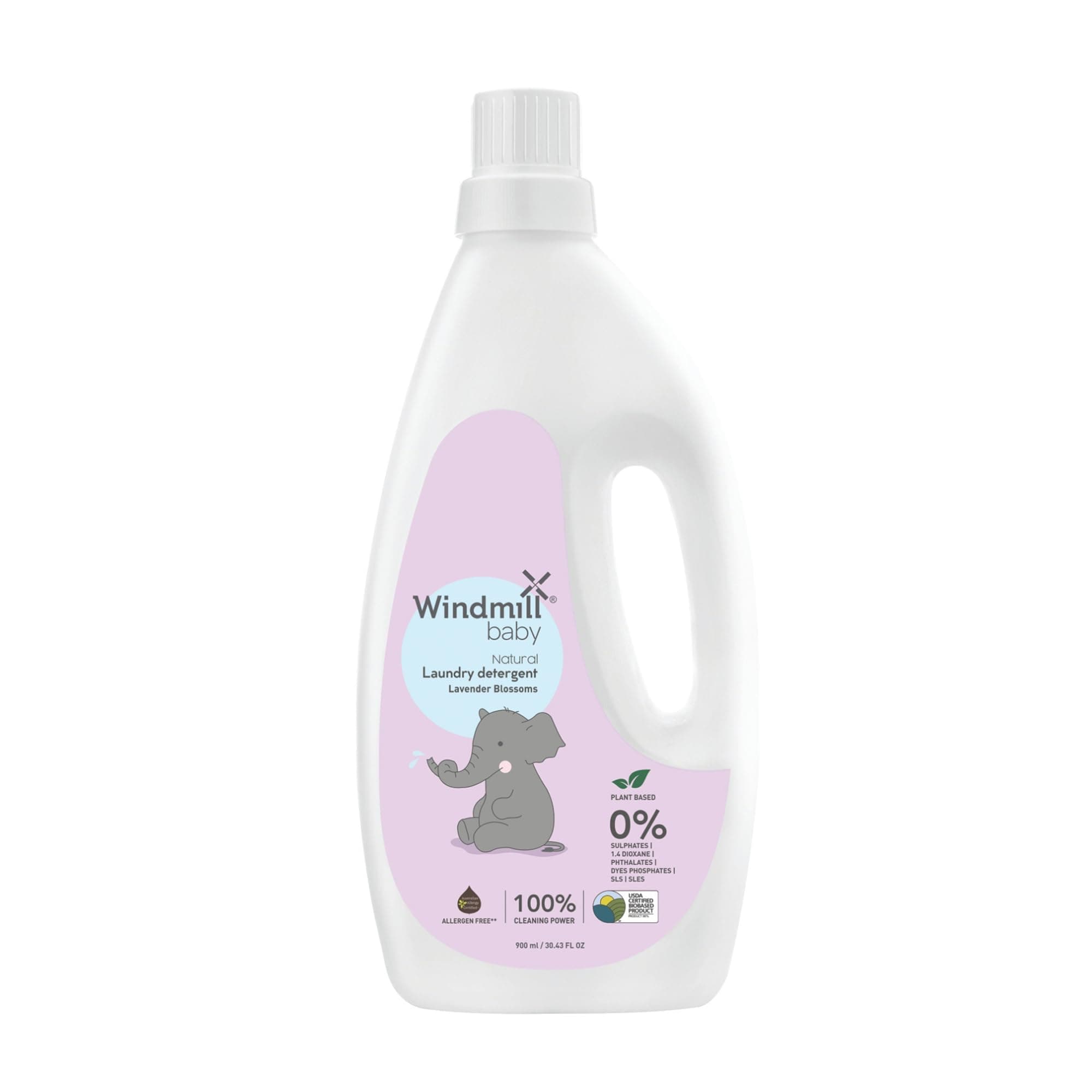 Windmill baby Natural Plant Based Laundry Detergent Liquid, USDA Certified, Allergen Free, Gentle with Bio-Enzymes, Lavender Blossoms - 900ml