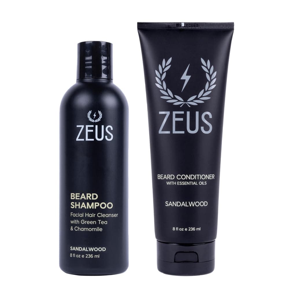 Zeus Beard Shampoo and Beard Conditioner Set for Men - (240ml Bottles) (Scent: Sandalwood)