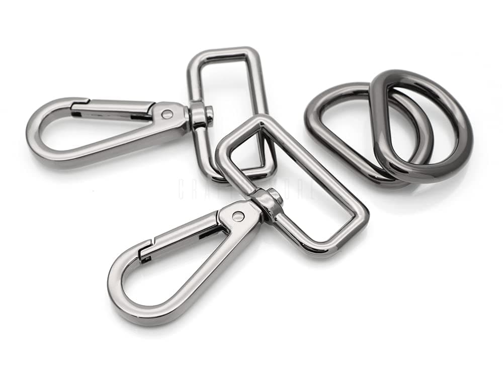 CRAFTMEMORE 2 Sets 1.5" Swivel Push Gate Snap Hooks Lobster Claw Clasp with 1 inch D-Rings Purse Making Accessories SC21D (Gunmetal, 1-1/2 inch)