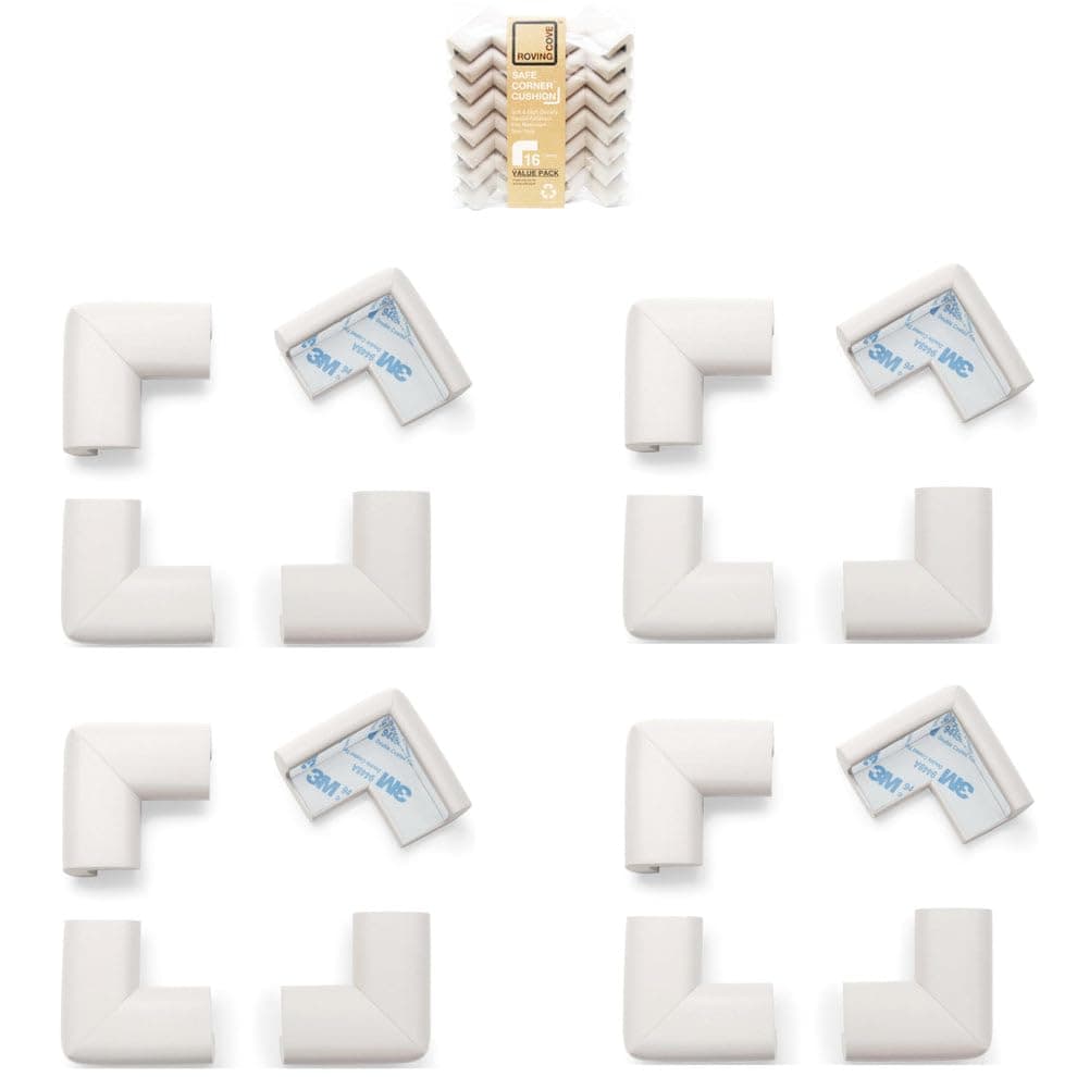HeftyFit Corner Protector for Baby (16 Large Corners), Heavy-Duty Soft Rubber Foam Furniture Corner Bumper Guards, 3M Adhesive Pre-Taped, Oyster White (Off White)