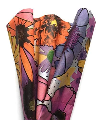 Printed Tissue Paper for Gift Wrapping with Design (Big Bright Flowers), 24 Large Sheets (20x30)