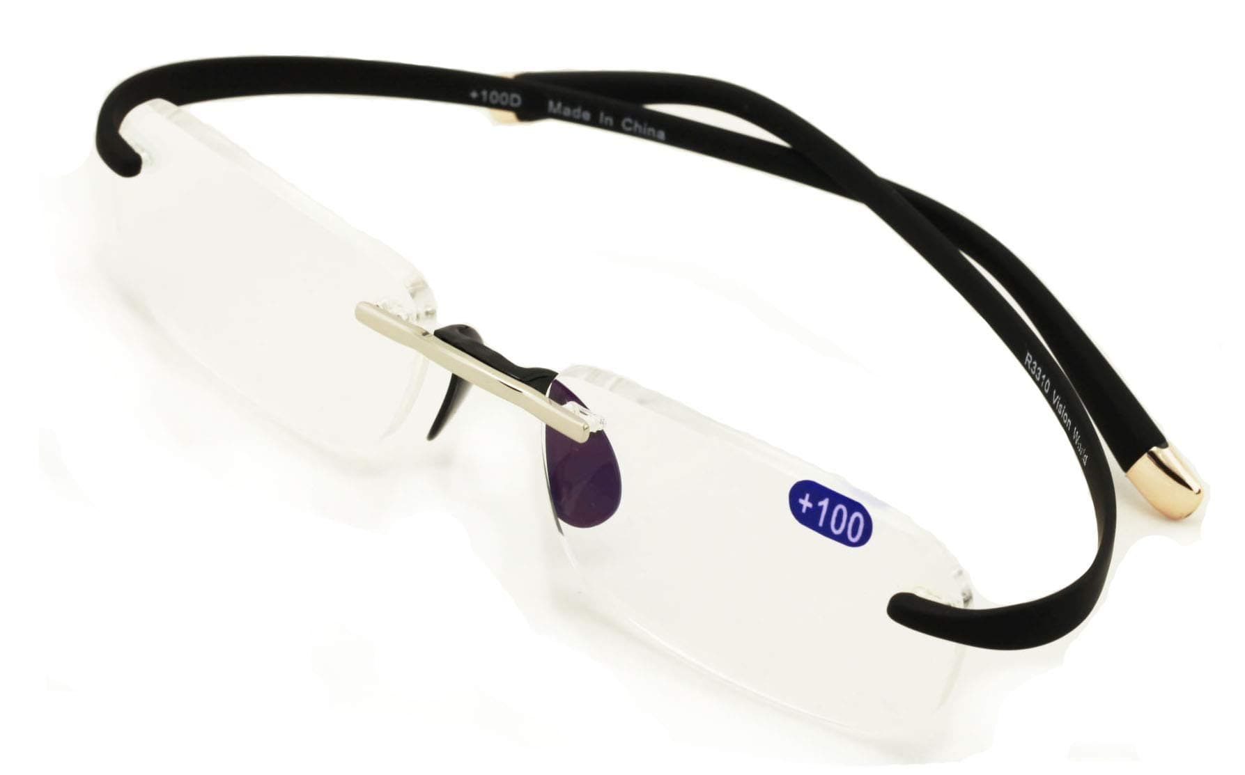 V.W.E Rectangular Rimless Memory Flex Temple Reading Glasses With Anti-reflective AR Coating