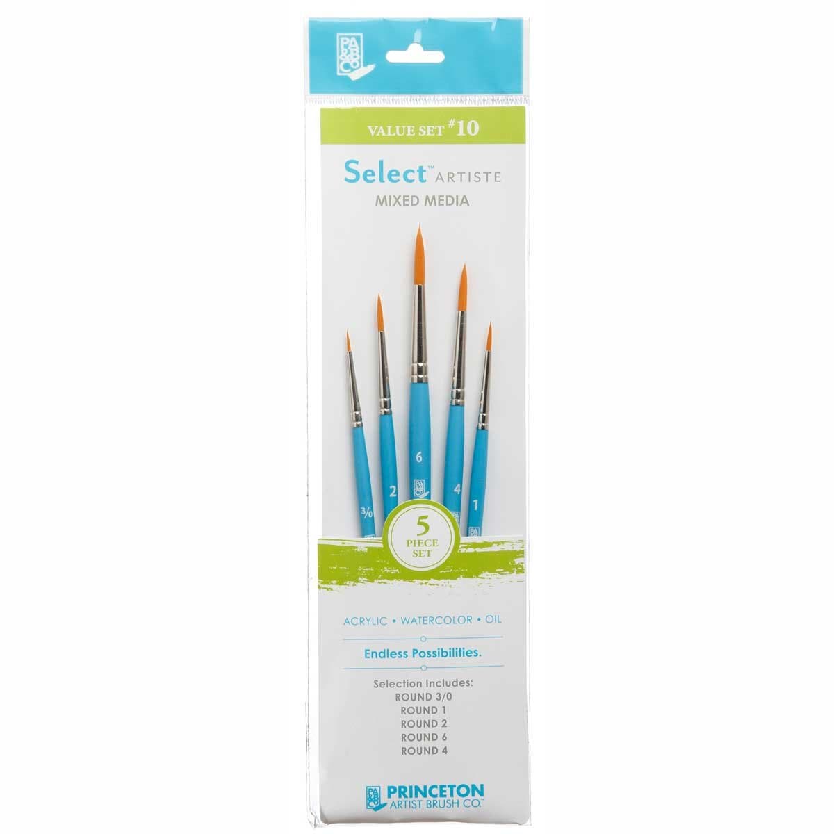 Princeton SelectArtiste Fine Art Multi-Technique Brush Set, 5 x Synthetic Brushes, Mixed Media, For Professionals & Students