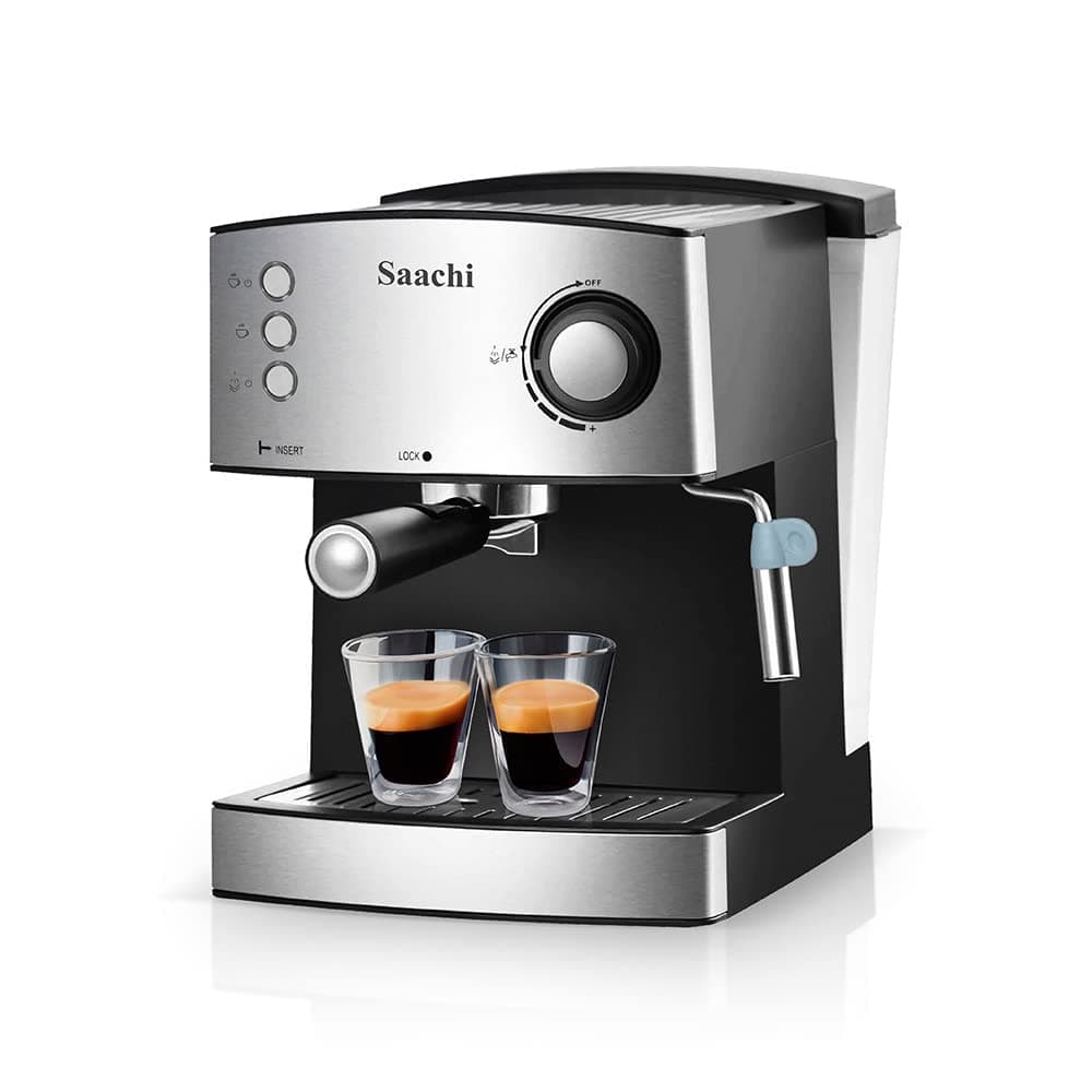 Saachi Espresso Machine Nl Cof 7056 With 15 Bar Automatic Steam Pressure Pump, Silver"Min 1 year manufacturer warranty"