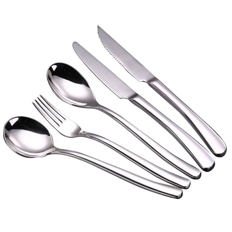 Silverware Flatware Cutlery Set, 5/20/30/40/50/60 Pieces Household Stainless Steel Cutlery Set, Steak Knife, Main Table Spoon, Main Table Fork, Dessert Spoon (Silver 6Set)