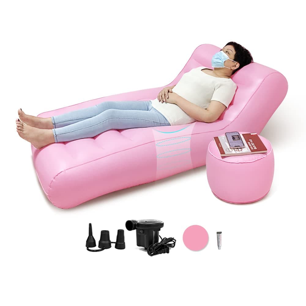 AOSSA BBL Chair After Surgery, Inflatable Sofa Bed for Sleeping, BBL Mattress with Hole, Inflatable Couch with Ottoman, Blow Up Lounge Chair, BBL Post Surgery Kit for Butt Support (Pink)