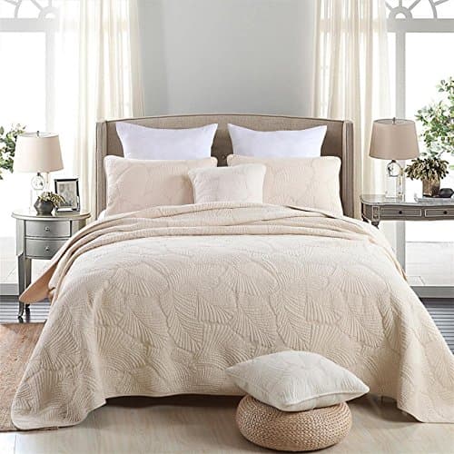 Palm Leaf Patchwork Cotton Bedspread Quilt Sets Fit Queen King Bed