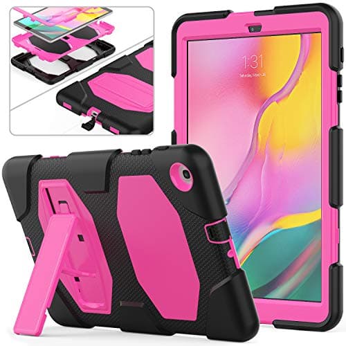 Galaxy Tab A 10.1 2019 Case Model SM-T510/T515,Three Layer Shockproof Rugged Drop Protection Cover with Kickstand for Galaxy Tab A 10.1 Inch SM-T510/T515 (Rose red)