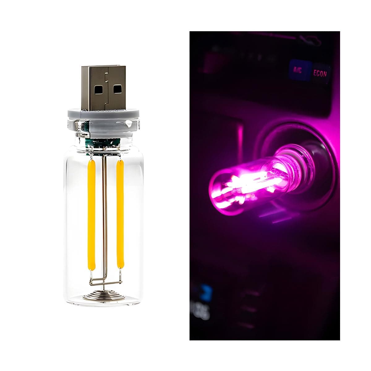 USB LED Car Atmosphere Light, Mini Vehicle Ambient Interface Charging Lighting Bottle, Portable Automotive Night Lamp Decoration Accessories, Universal for SUV, Sedan, Truck (Pink)