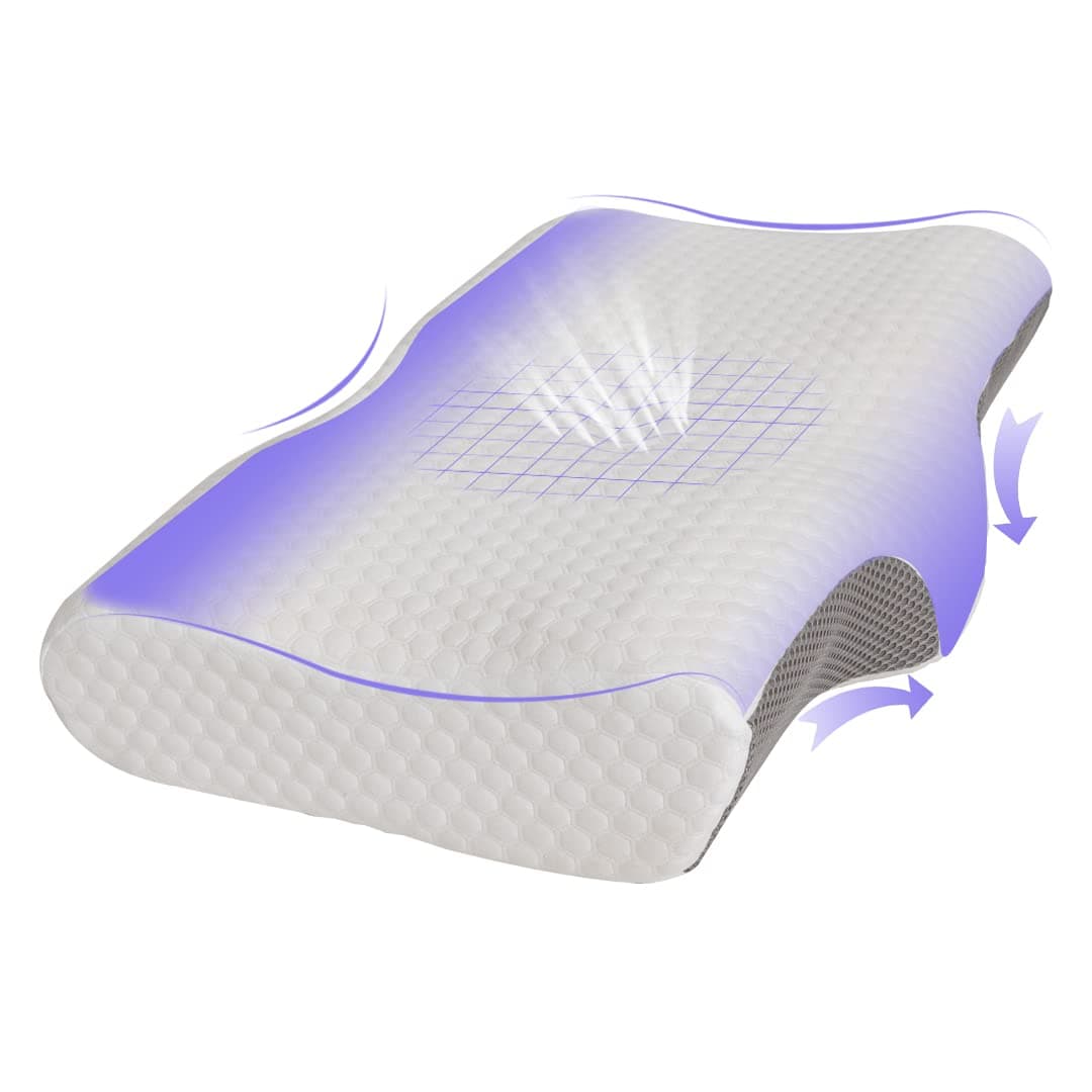 Cervical Memory Foam Pillow Firm Support for Neck and Shoulder Pain Groove Neck Support Orthopedic Pillow for Side Back Stomach Sleepers with Removable Cover 36x60x13/10cm (White)