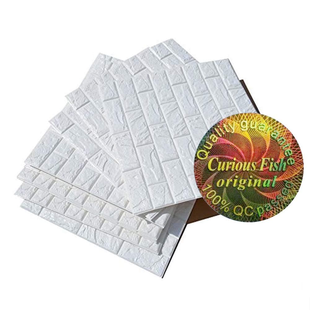 Curious Fish 3D Brick Wallpaper 5PC Self-Adhesive Wall Stickers Waterproof Wall Panel Ceramic Soft PE Foam Fodable Cutable DIY Wall Decorate for TV Background Kitchen Bathroom Kids' Living Room