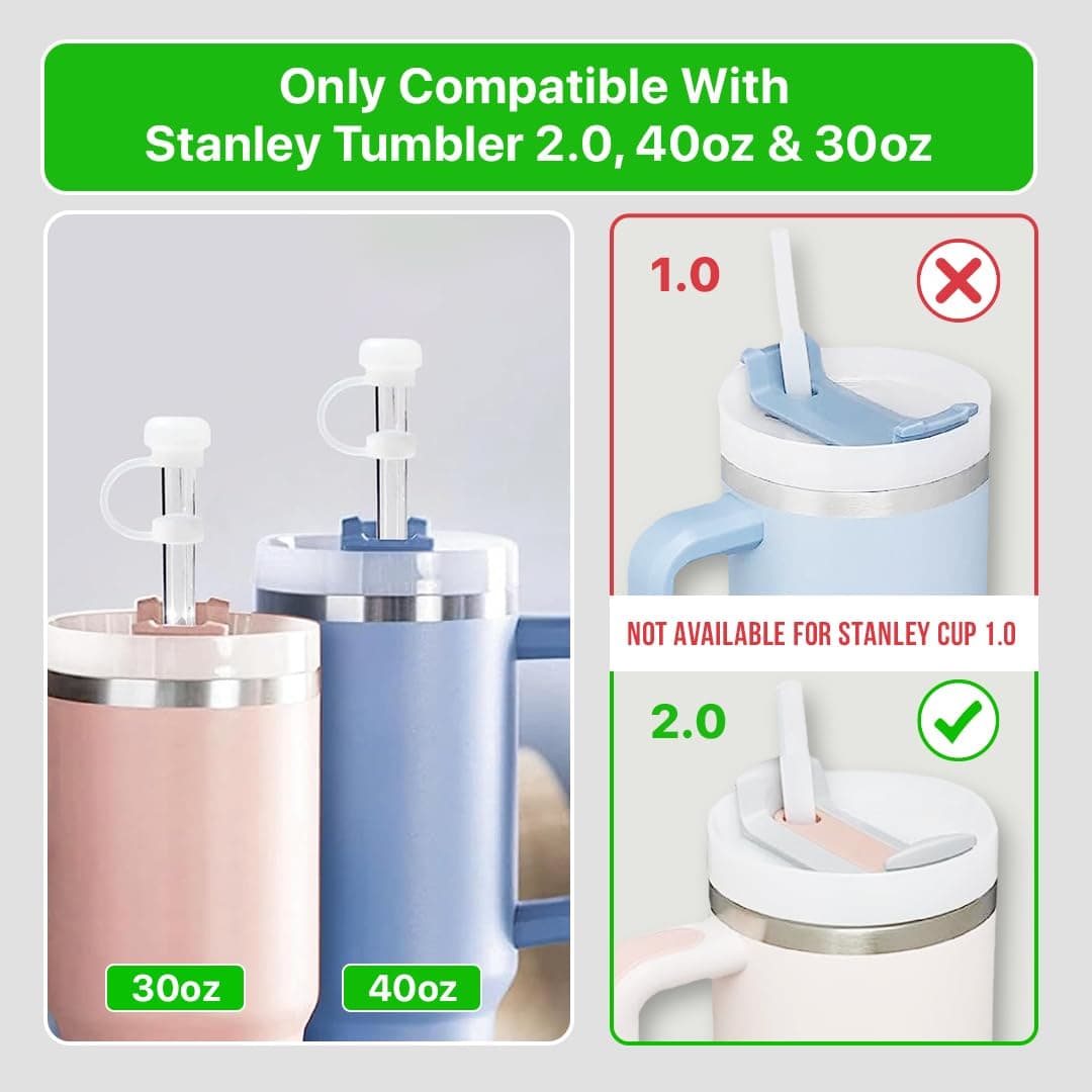 Silicone Spill Stopper Set | Compatible With Stanley Cup 2.0 30 40oz | Leak Proof Kit | Tumbler Accessories Including 2*Straw Cover Cap for 10 mm Straws, 2*Spill Stopper, 2* Leak Stopper
